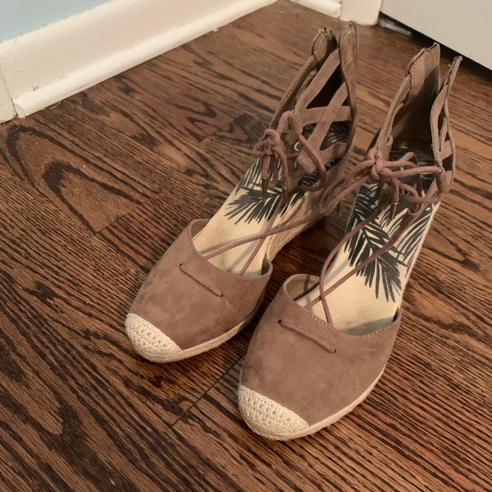 Brown and cream wedge sandals size 9